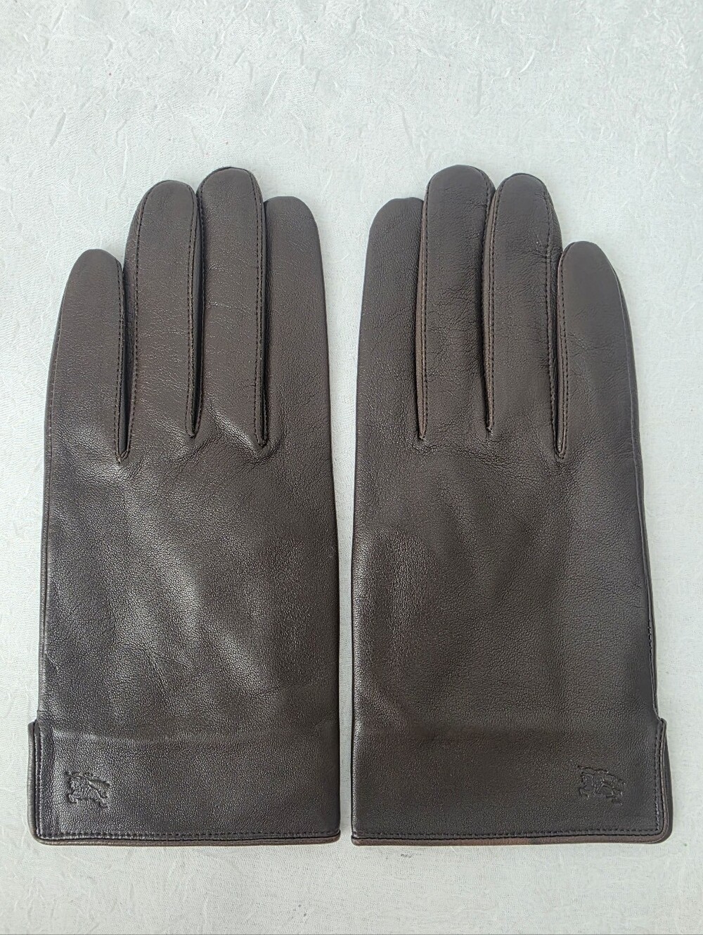 Auth Burberry Nova Check Men's Leather Gloves with Embossed Logo